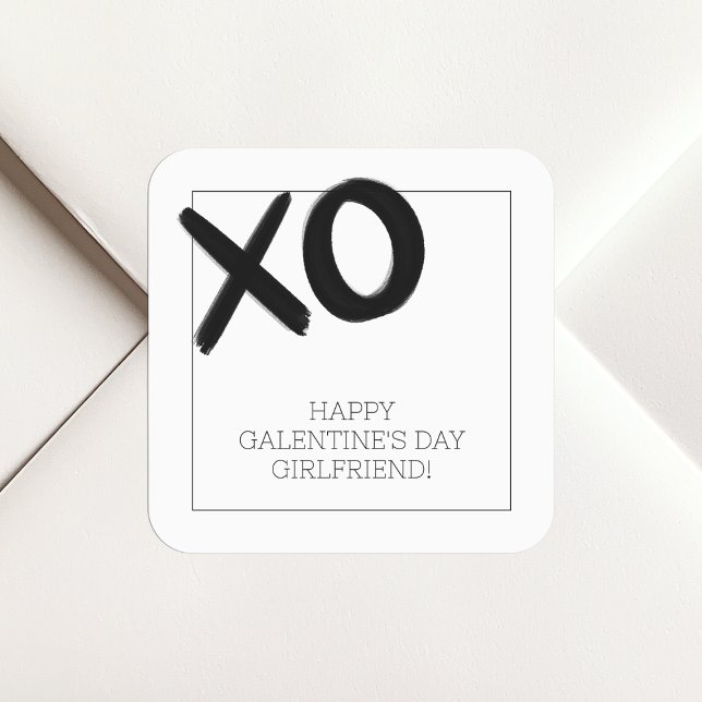 Pegatina Cuadrada XO Black and White Girlfriend Galentine s Day (XO Black and White Girlfriends Galentine's Day Square Sticker)