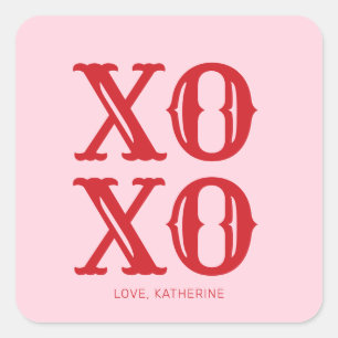 Pegatina Cuadrada XO XO tipografía linda rosa roja personalizada