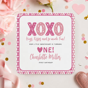 Pegatina Cuadrada XOXO Abrazos y besos El día de San Valentín Primer