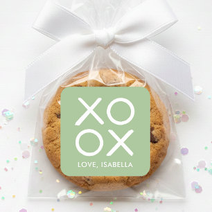 Pegatina Cuadrada XOXO Abrazos y Besos Favor Verde Bonito Amor