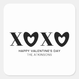 Pegatina Cuadrada XOXO blanco corazón negro tipografía moderna lindo