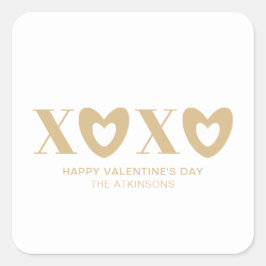 Pegatina Cuadrada XOXO corazones de oro blanco tipografía moderna li