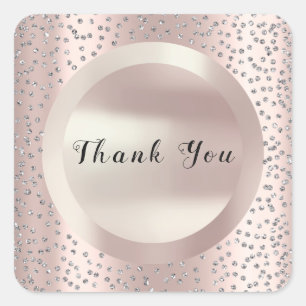 Pegatina Cuadrada XOXO Gracias Rosa Gris Pearl Confetti Gris Favor