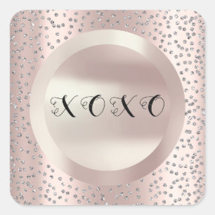 Pegatina Cuadrada XOXO Gracias Rosa Gris Pearly Confetti Gray Lux