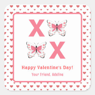 Pegatina Cuadrada XOXO lindo con El día de San Valentín de mariposas