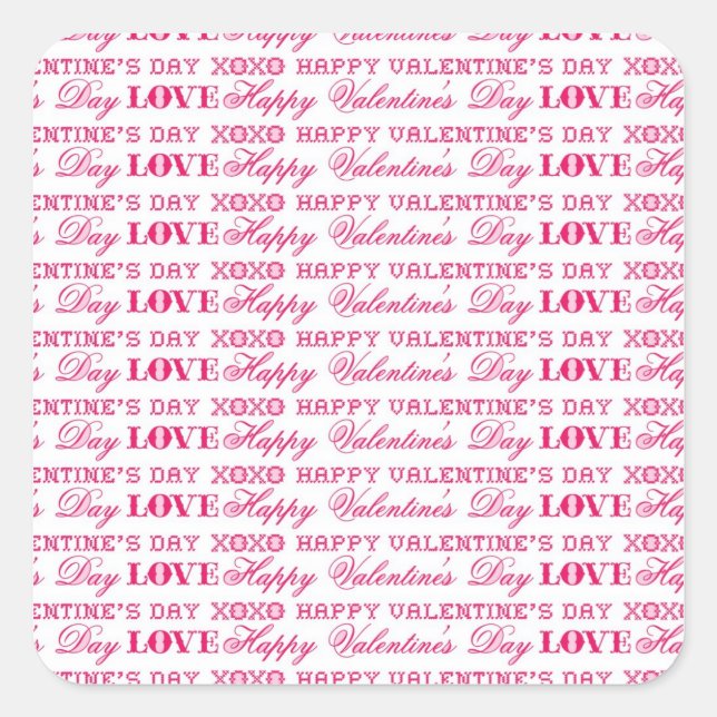Pegatina Cuadrada XOXO Love Happy Valentine Day Pink Red Gifts (Anverso)