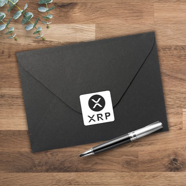Pegatina Cuadrada XRP Cripto Currentcy Negro y Blanco (XRP symbol sticker for sealing envelopes or gift favors)