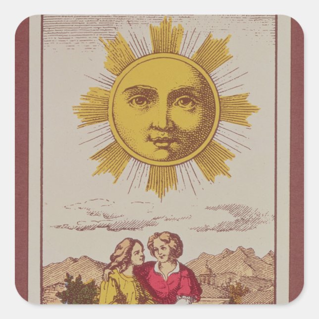 Pegatina Cuadrada XVIIII Le Soleil, tarjeta tarot francesa del Sol (Anverso)
