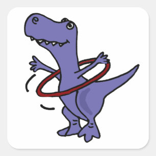 Pegatina Cuadrada XX- Dinosaurio T-rex divertido usando Hula Hoop
