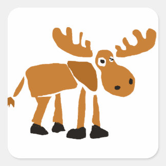 Pegatina Cuadrada XX- Moose de arte primitivo