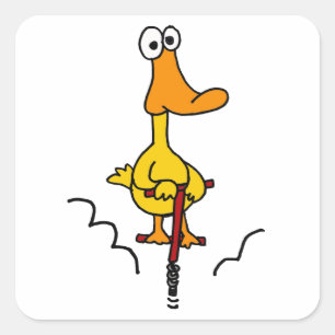 Pegatina Cuadrada XX- Pato gracioso en un palo de pogo
