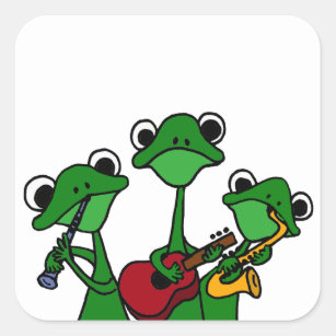Pegatina Cuadrada XX ranas que juegan el dibujo animado de la música