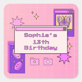 Pegatina Cuadrada Y2K 2000s Retro Computer Interface Birthday Party