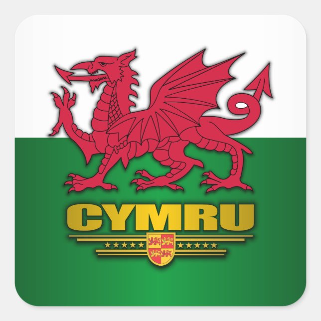 Pegatina Cuadrada Y Ddraig Goch (Anverso)