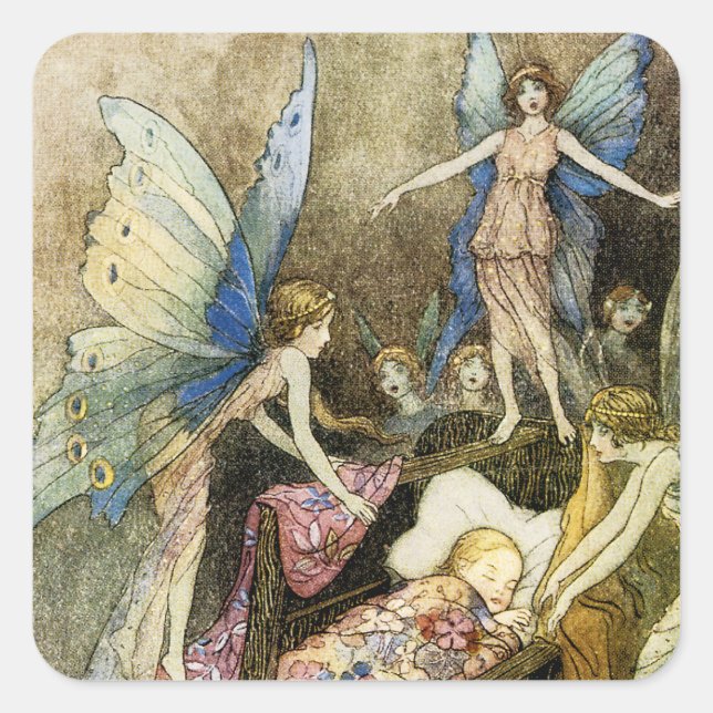 Pegatina Cuadrada Y, Dulce cantando alrededor de tu cama (Anverso)