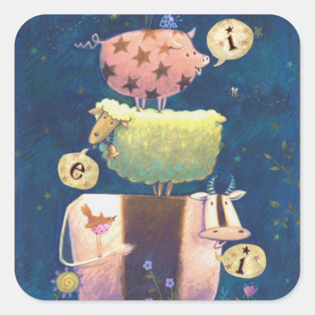 Pegatina Cuadrada Y En Esta Granja (Anverso)