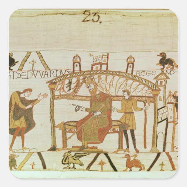Pegatina Cuadrada Y viene ante el Rey Eduardo (Anverso)