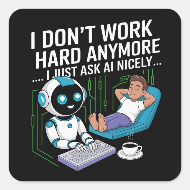 Pegatina Cuadrada Ya no trabajo duro... Solo le pregunto a AI con am (Anverso)
