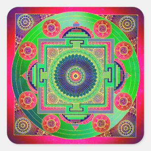 Pegatina Cuadrada YANTRA - la gran rueda - rosa verde