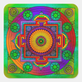 Pegatina Cuadrada YANTRA - la gran rueda - violeta verde
