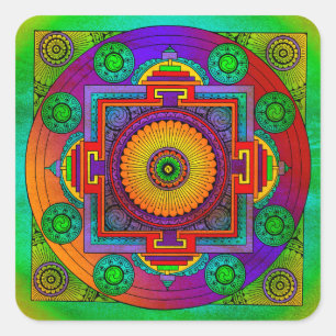 Pegatina Cuadrada YANTRA - la gran rueda - violeta verde
