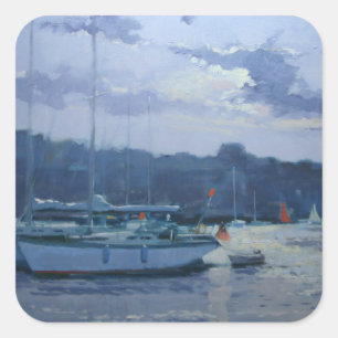 Pegatina Cuadrada Yates amarrados tarde por la tarde