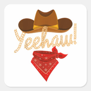 Pegatina Cuadrada Yeehaw País Occidental Howdy Cowboy Sur Yee H