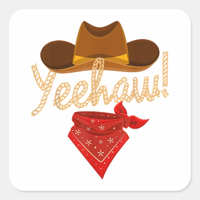 Pegatina Cuadrada Yeehaw País Occidental Howdy Cowboy Sur Yee H (Anverso)