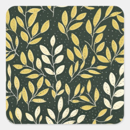 Pegatina Cuadrada Yellow and Cream Leafy Branches Pattern 