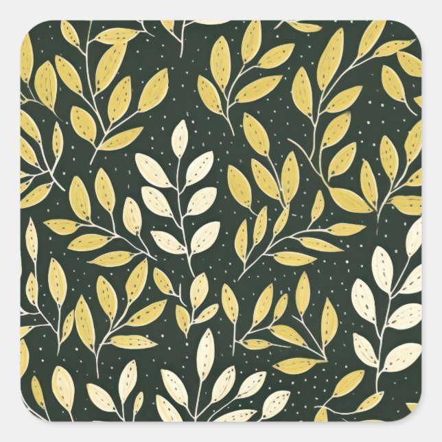 Pegatina Cuadrada Yellow and Cream Leafy Branches Pattern  (Anverso)