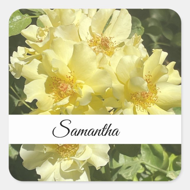 Pegatina Cuadrada Yellow Botanical Flowers (Anverso)