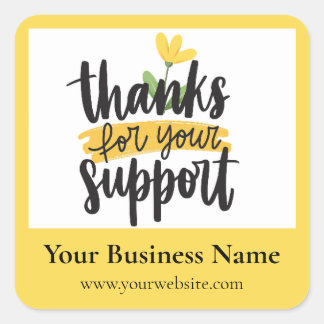 Pegatina Cuadrada Yellow Floral Thank you business packaging sticker