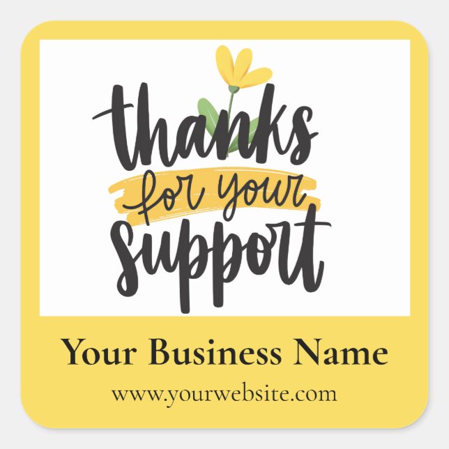 Pegatina Cuadrada Yellow Floral Thank you business packaging sticker (Anverso)