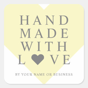Pegatina Cuadrada Yellow Heart with Handmade with Love Quote