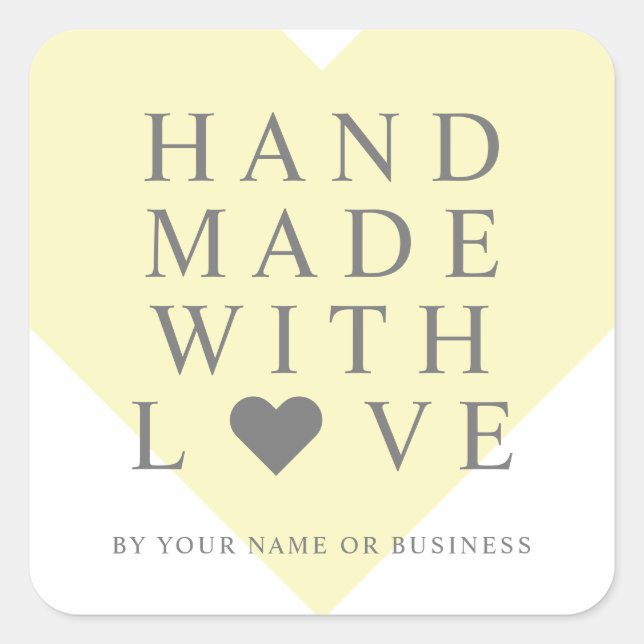 Pegatina Cuadrada Yellow Heart with Handmade with Love Quote (Anverso)