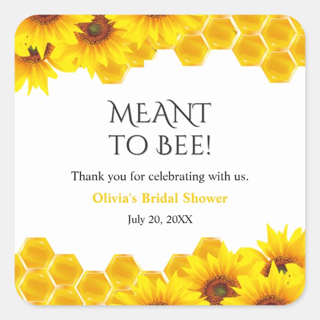 Pegatina Cuadrada Yellow Honeycomb Meant to Bee Bridal Shower  (Anverso)