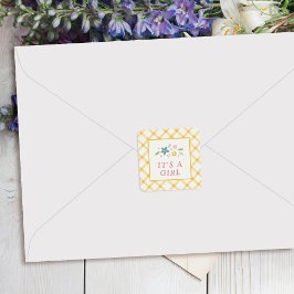 Pegatina Cuadrada Yellow Sweet Floral Baby Girl Envelope Seal Label