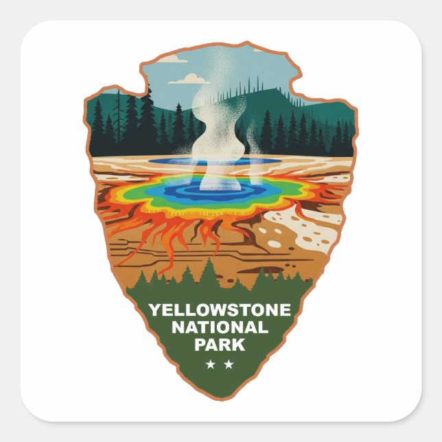 Pegatina Cuadrada Yellowstone Grand Prismatic Spring Arrowhead (Anverso)