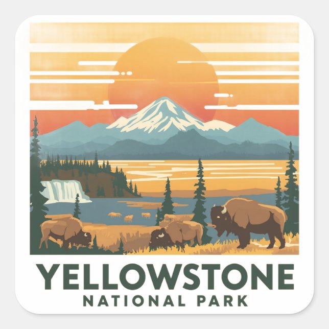 Pegatina Cuadrada Yellowstone National Park Adventure Design (Anverso)