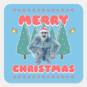 Pegatina Cuadrada Yeti Divertido - Feliz Navidad