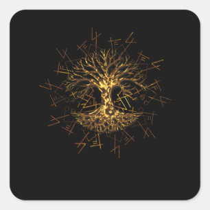 Pegatina Cuadrada Yggdrasil Mundo Ash Tree Of Life Pagan