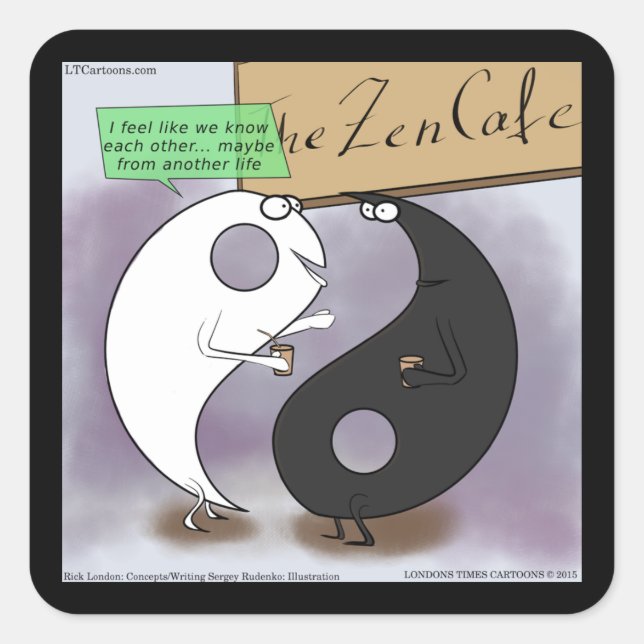 Pegatina Cuadrada Yin Conoce a Yang Zen Divertido (Anverso)