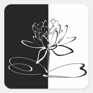 Pegatina Cuadrada Yin Yang Black White Lotus Blossom