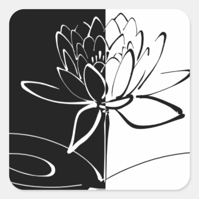 Pegatina Cuadrada Yin Yang Black White Lotus Blossom (Anverso)