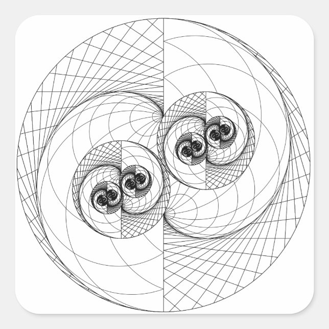 Pegatina Cuadrada Yin Yang Fractal (sólo líneas) Pegatinas cuadrados (Anverso)