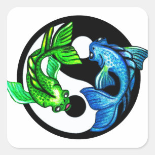 Pegatina Cuadrada Yin-Yang Koi Design