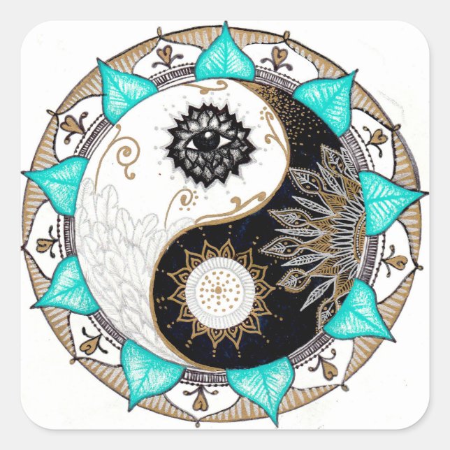 Pegatina Cuadrada Yin Yang Mandala (Anverso)