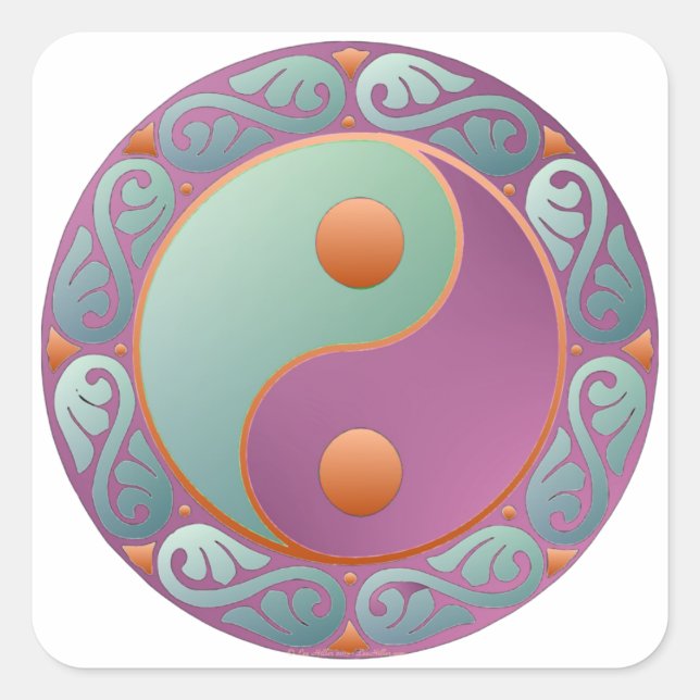 Pegatina Cuadrada Yin Yang Medallion Violet Turquoise (Anverso)