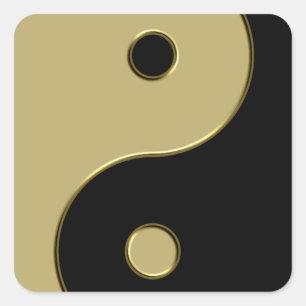 Pegatina Cuadrada yin yang negro y dorado