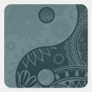 Pegatina Cuadrada Yin Yang Slate Blue con patrones